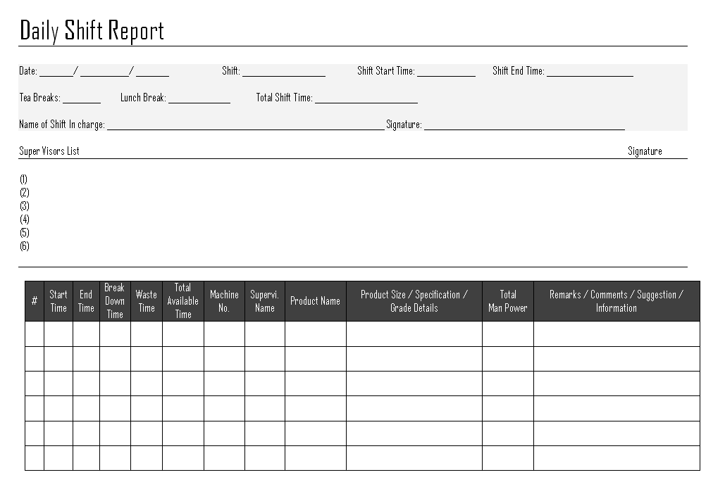 4 Daily Shift Report Templates - formats, Examples in Word Excel
