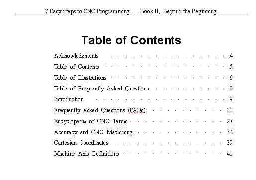 Table of Contents Format