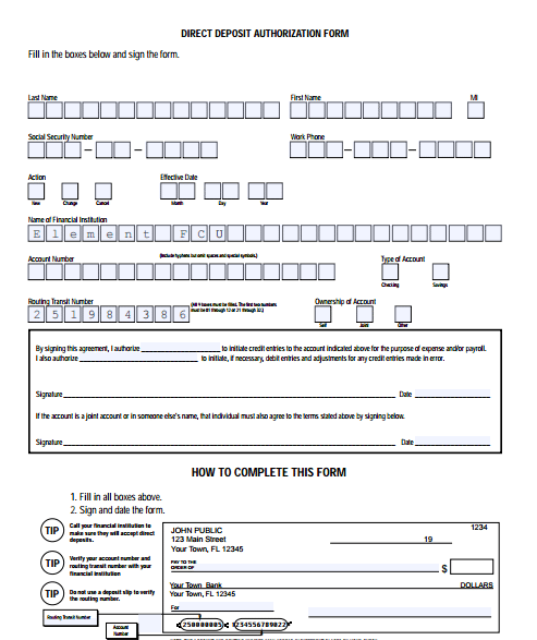 Generic Direct Deposit Form Template 1641