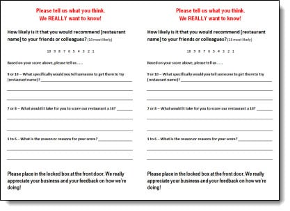 Restaurant Comment Card Template 21641