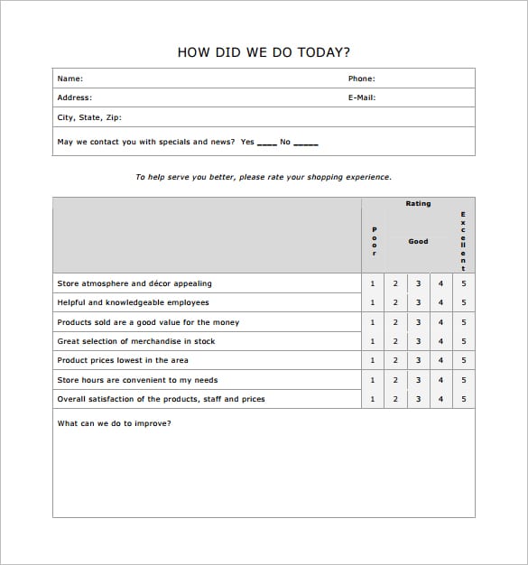 Restaurant Comment Card Template 4974