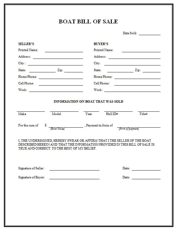 boat bill of sale form template 2451