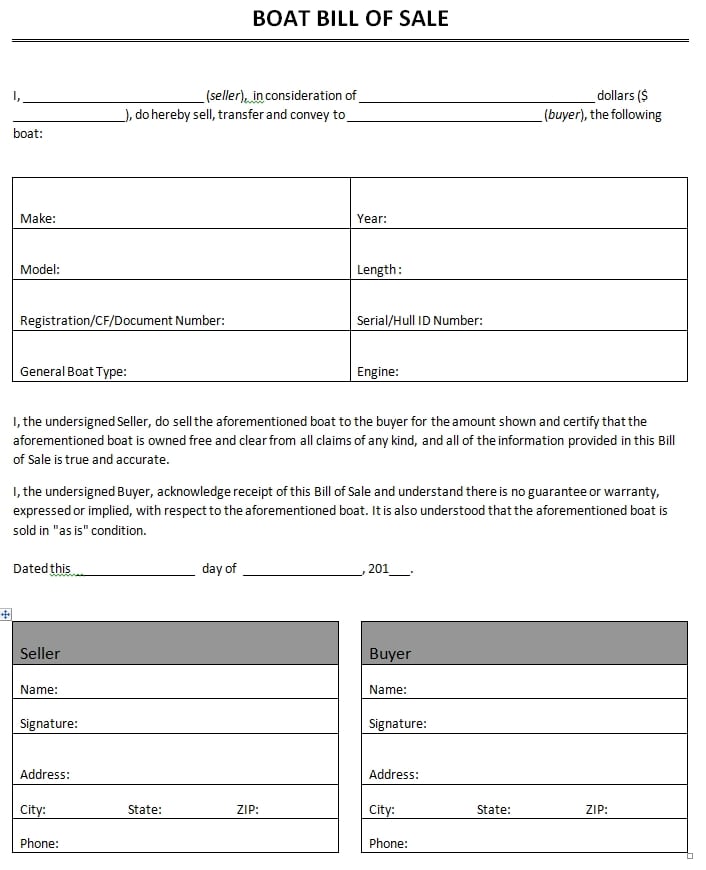 boat bill of sale form template 49741