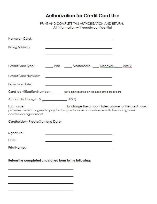 credit card authorization form template 154