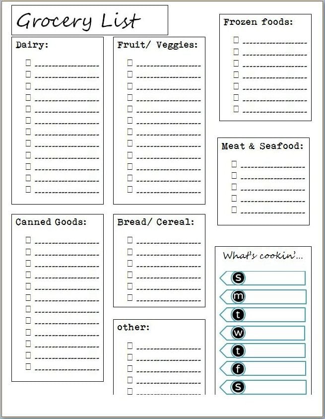 grocery list template 264