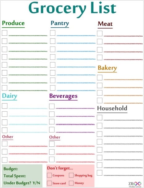 grocery list template 641