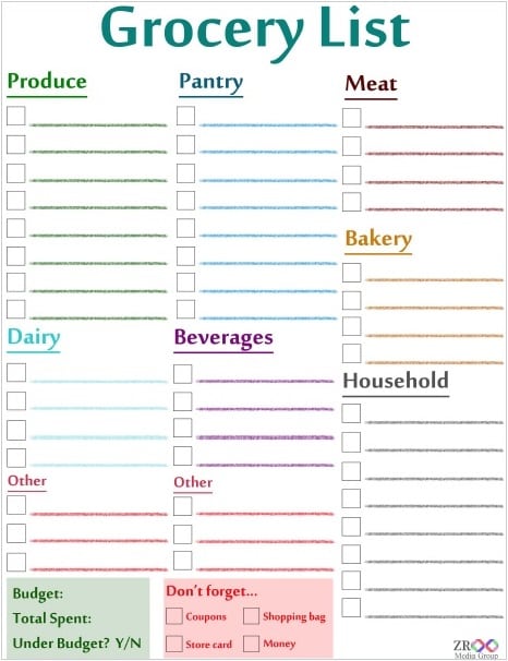 grocery list template 641
