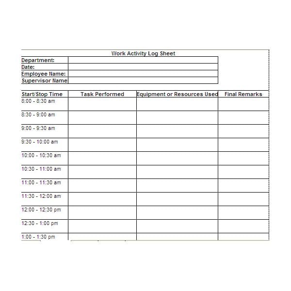 log sheet template 241