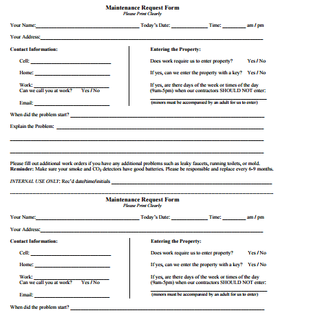 maintenance request form template 5974