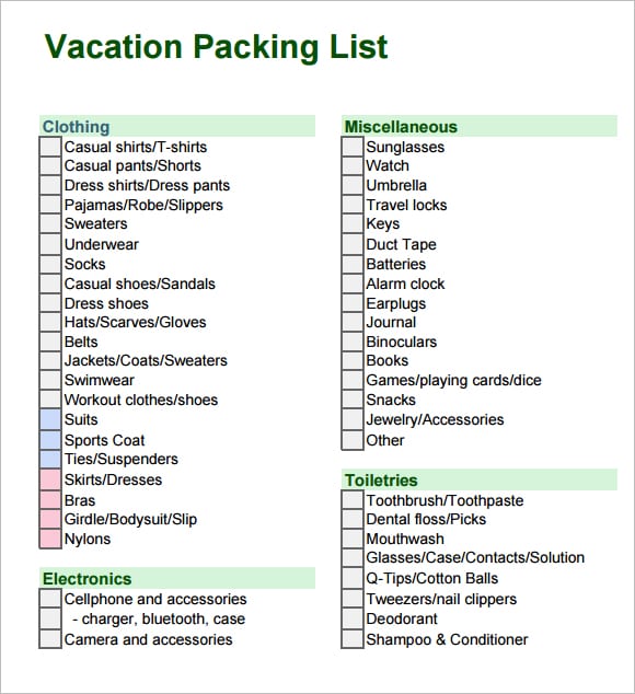 packing list template 15412