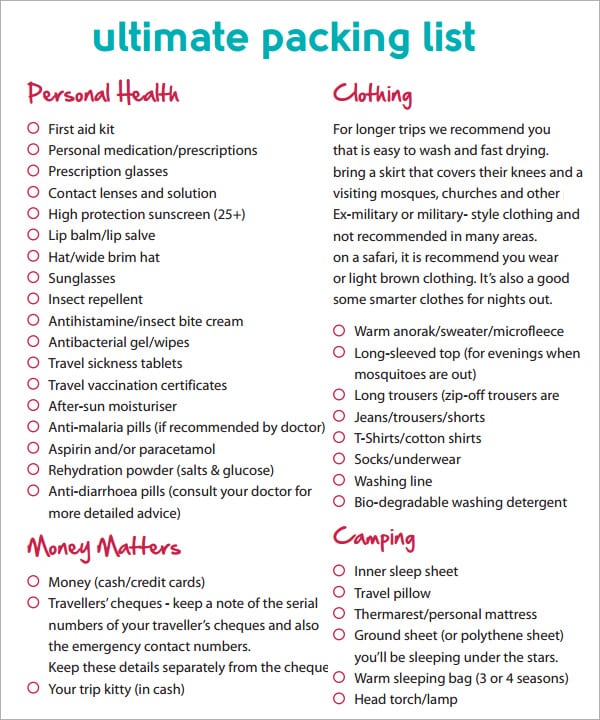 packing list template 2641