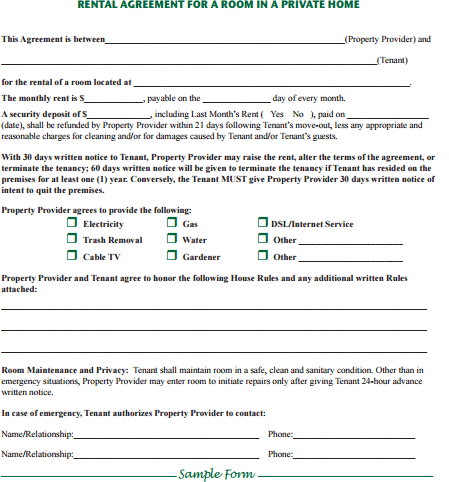 room rental agreement form template 1641