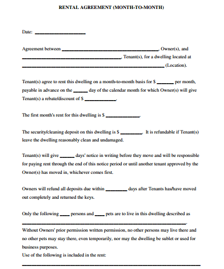 room rental agreement form template 34961