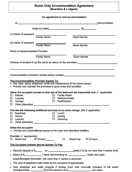 room rental agreement form template 4974