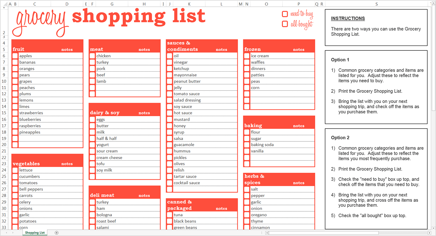 shopping list template 5641