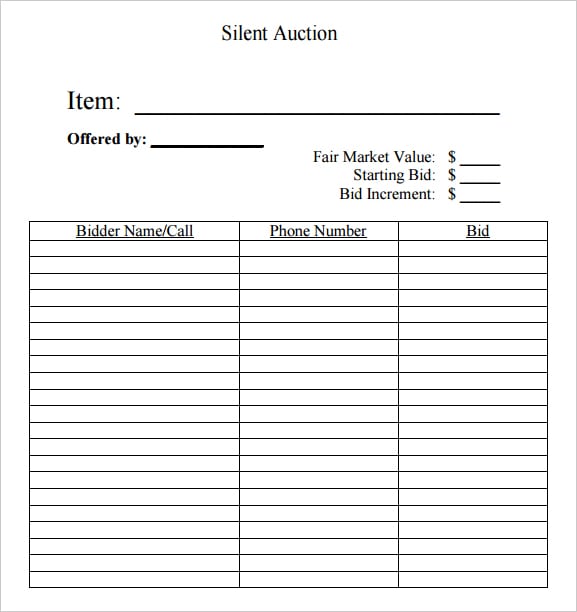 silent auction bid sheet template 4974