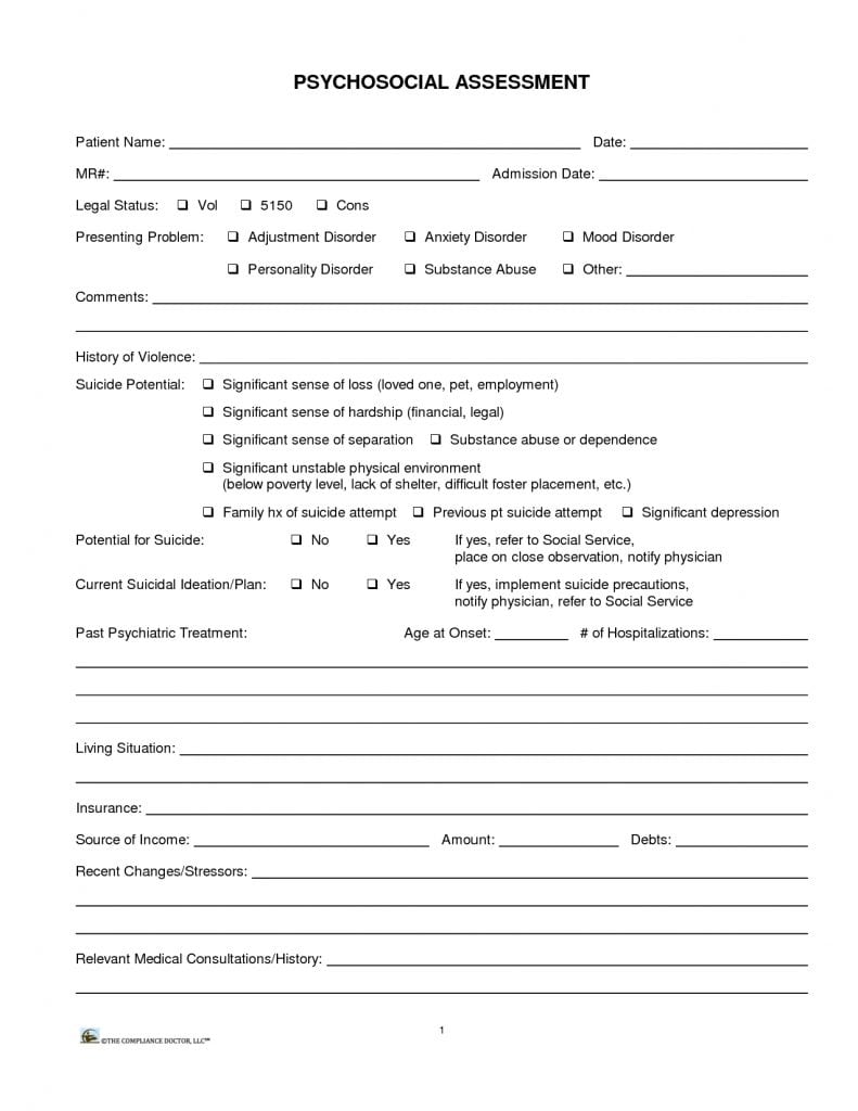 Biopsychosocial Assessment Template Word