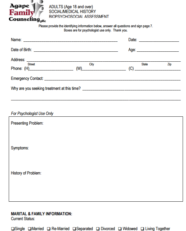 Biopsychosocial Assessment Example Questions