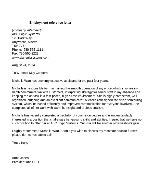 5 Business Reference Letter Templates Free Sample Templates