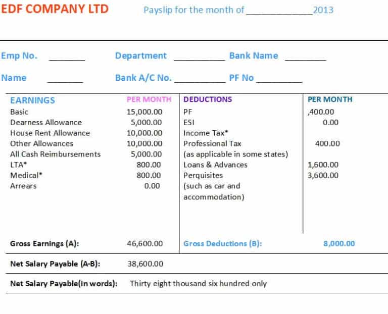 salary Pay slip sample format salary Pay slip sample format