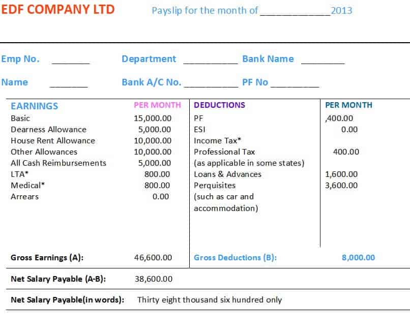 10+ Payslip Formats Word and Excel Free Sample Templates