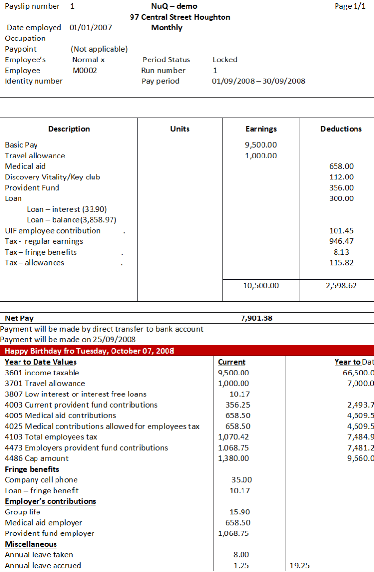 employee benefits salary slip