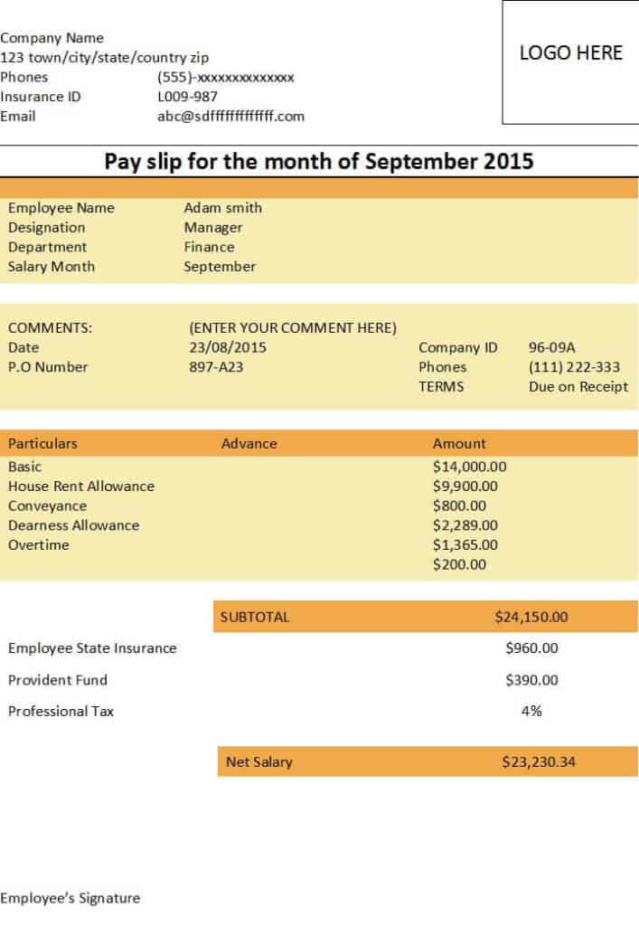 Excel Salary Slip Malaysia Format Sample