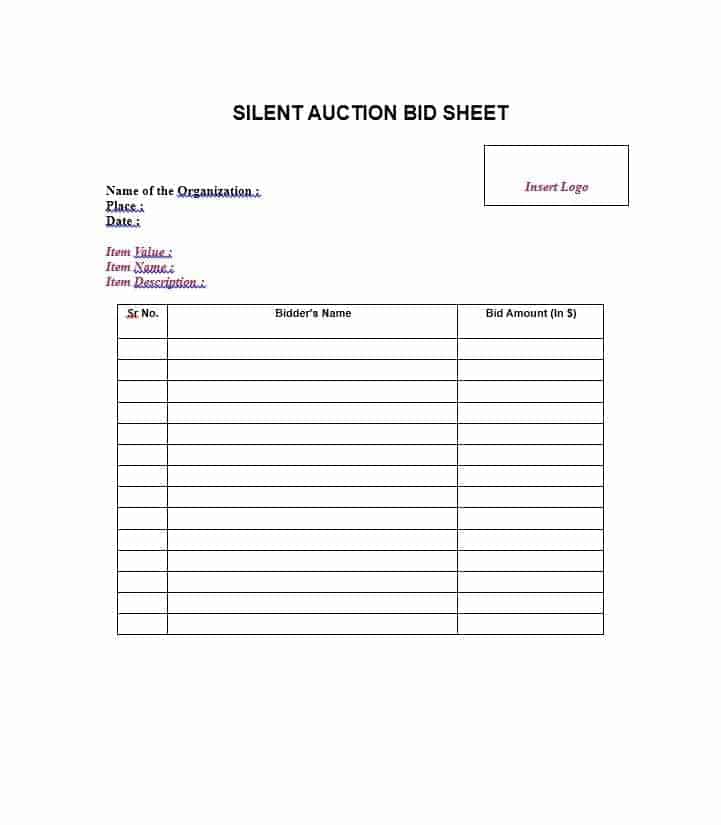 16 Silent Auction Bid Sheet Templates - Free Sample Templates