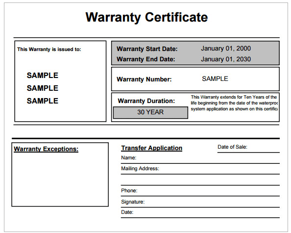 Warranty Template Free Download from www.freesampletemplates.com