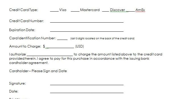 2 Free Credit Card Authorization Form Templates