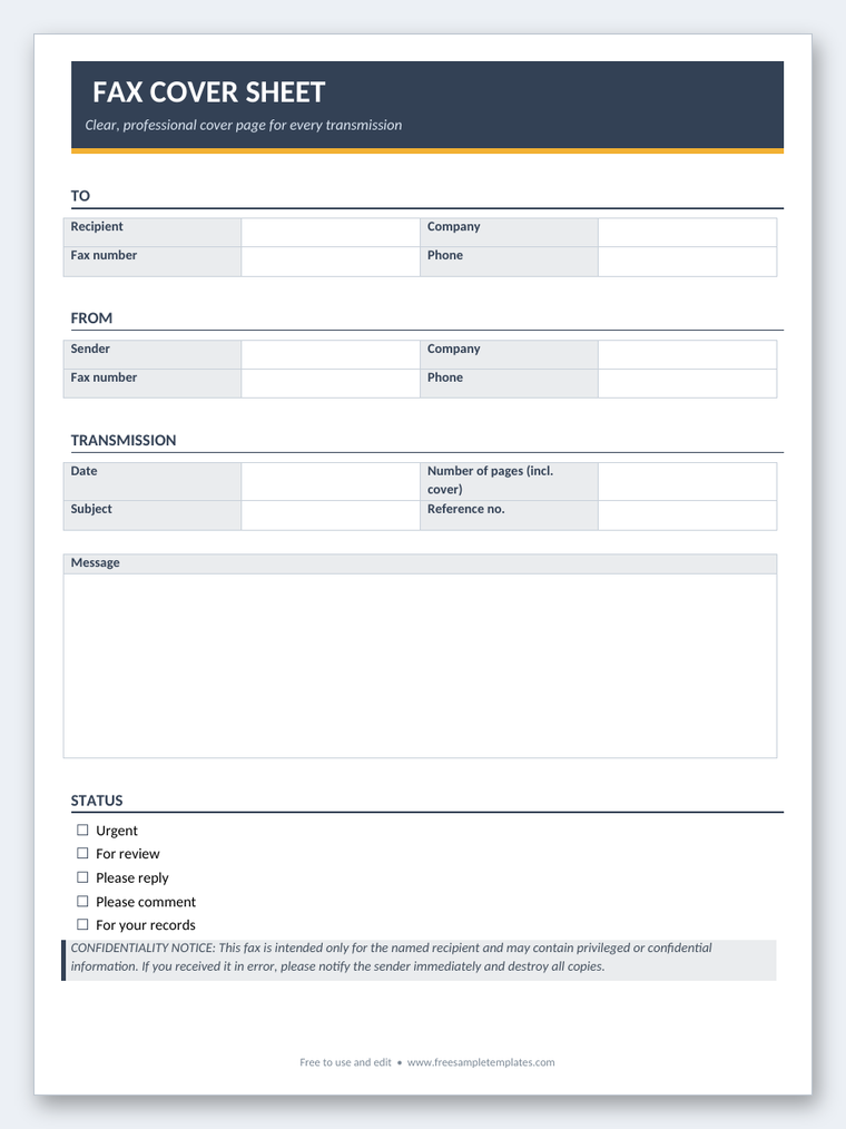 Fax Cover Sheet Word template preview