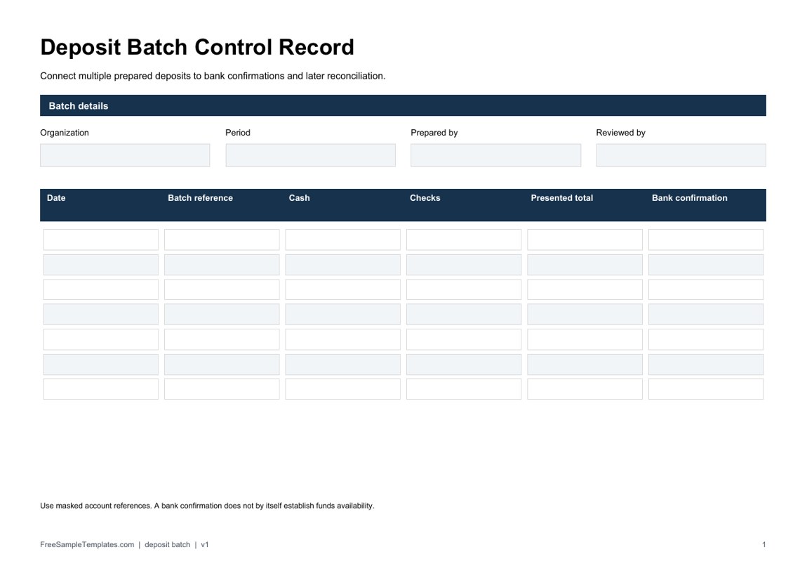 Deposit Batch Control Record template preview