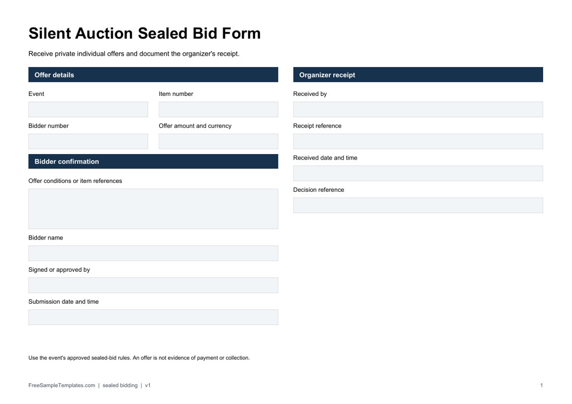 Silent Auction Sealed Bid Form template preview