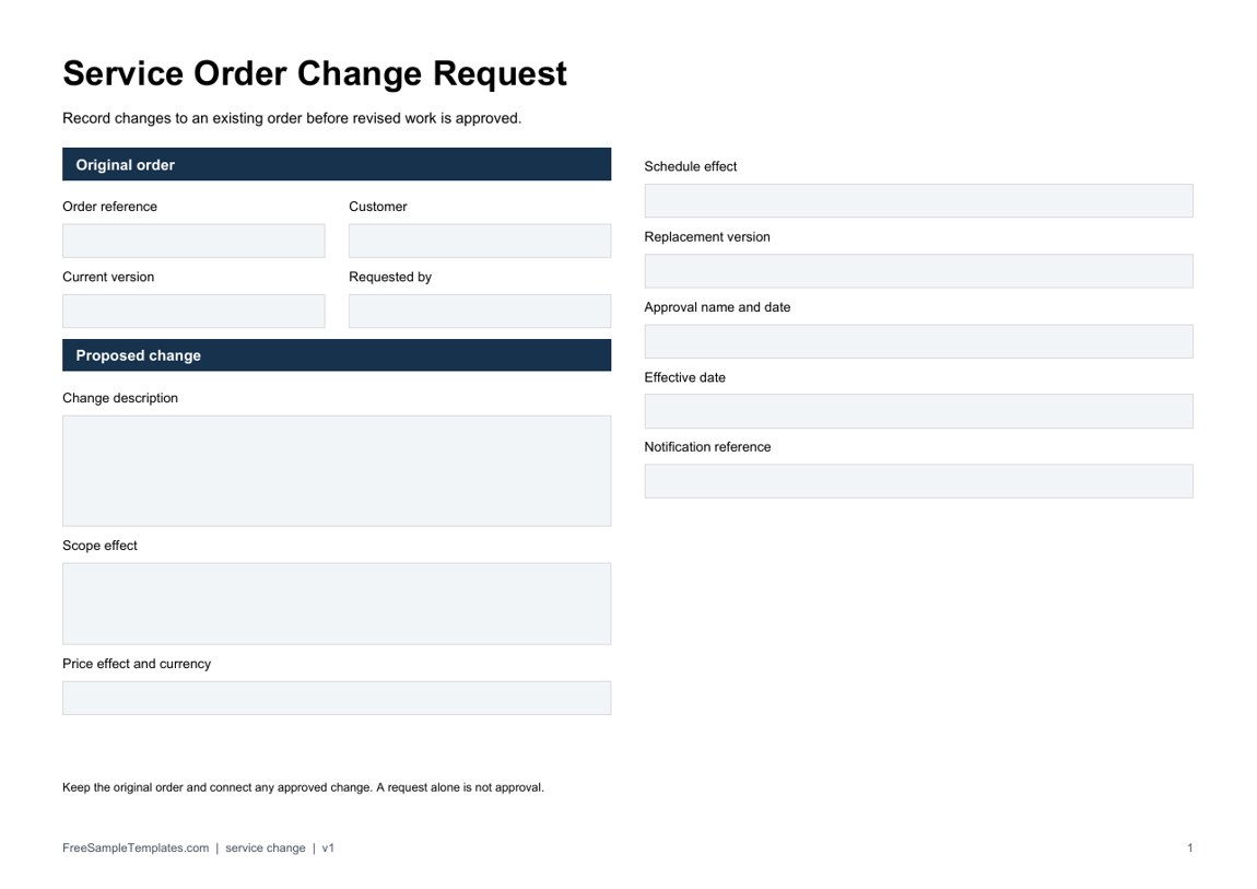 Service Order Change Request template preview