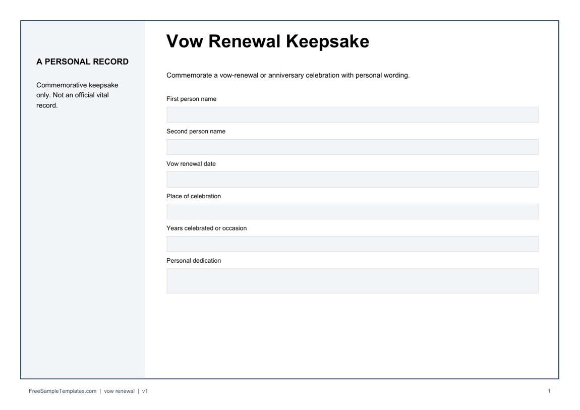 Vow Renewal Keepsake template preview