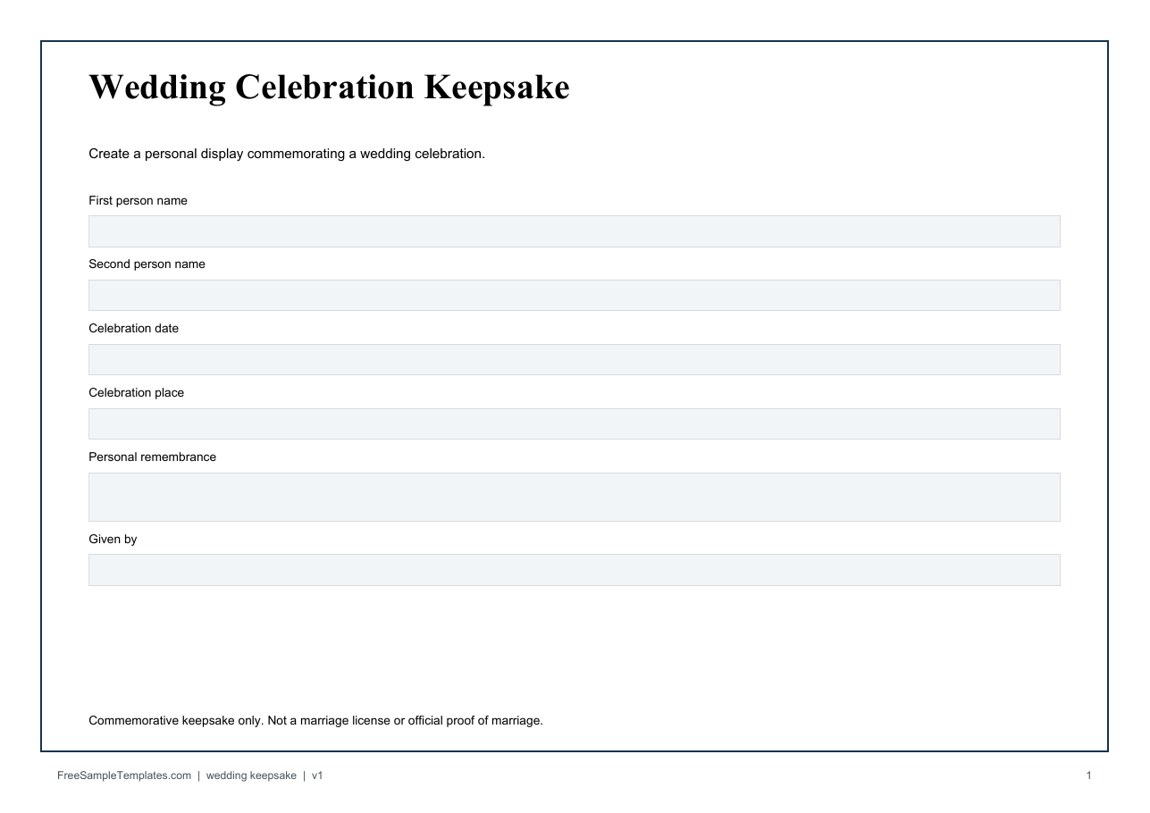 Wedding Celebration Keepsake template preview