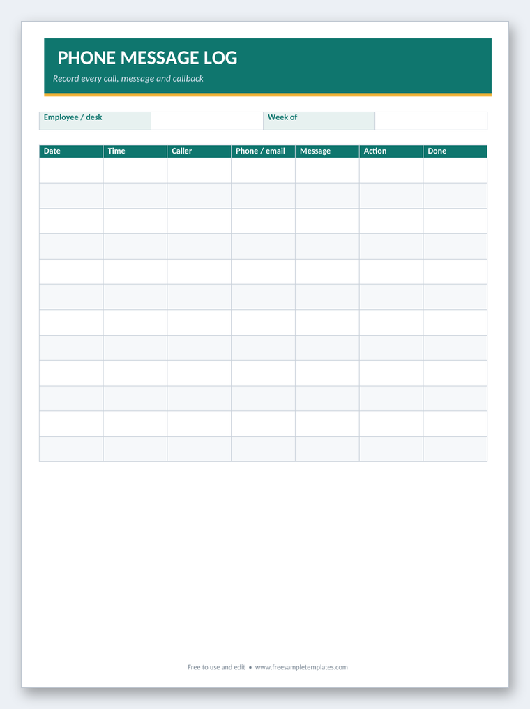 Phone Message Template Word template preview